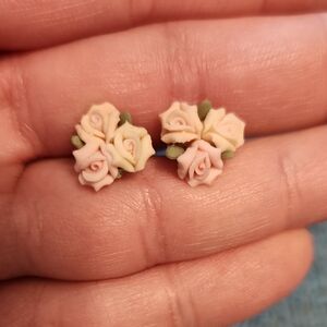 Floral Vintage 3 Tone Rose Stud Earrings, Mother's Day